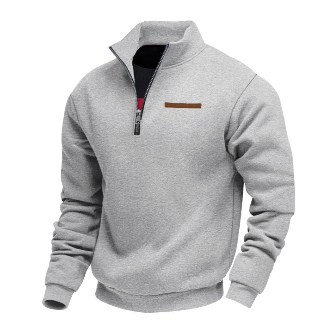 Men's Quarter-Zip Sweater with Stand Collar and Long Sleeves - Relaxed Fit