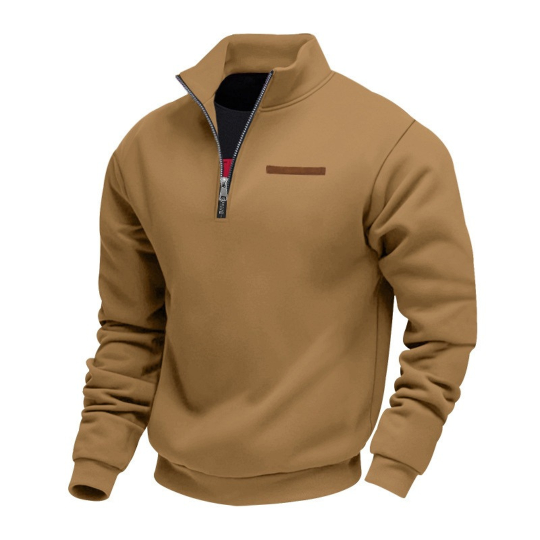 Men's Quarter-Zip Sweater with Stand Collar and Long Sleeves - Relaxed Fit