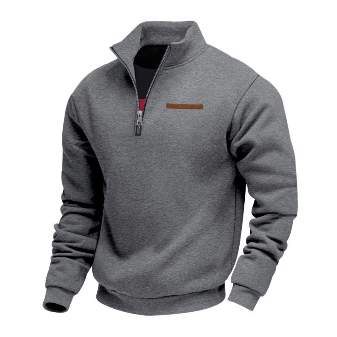 Men's Quarter-Zip Sweater with Stand Collar and Long Sleeves - Relaxed Fit