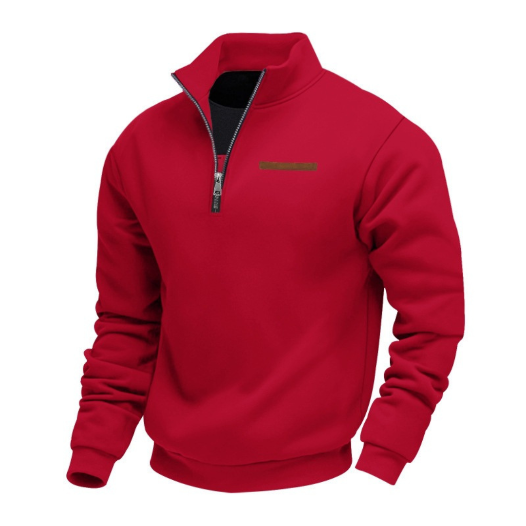 Men's Quarter-Zip Sweater with Stand Collar and Long Sleeves - Relaxed Fit