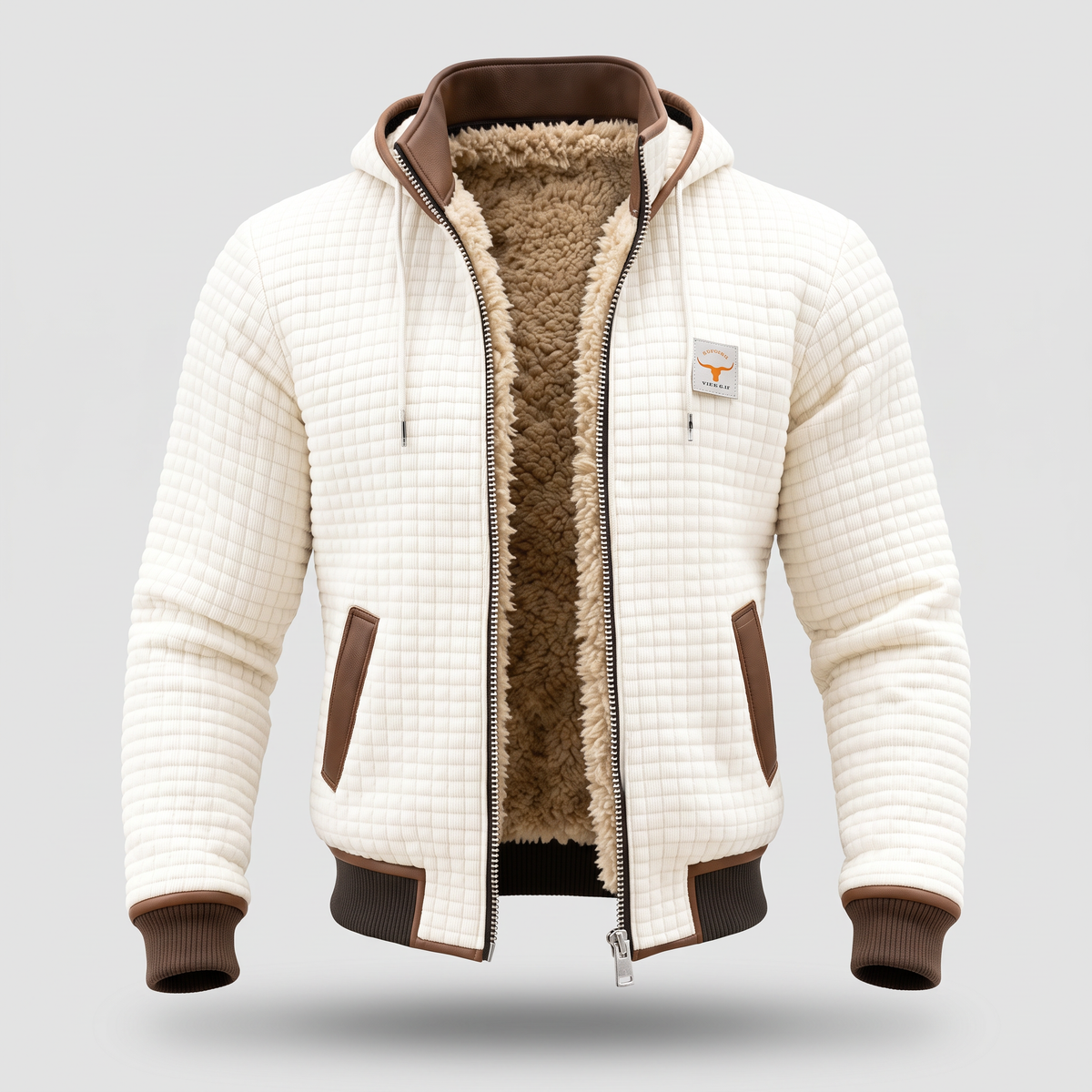Men's Quilted Jacket - Hooded with Zip Closure and Contrast Trim