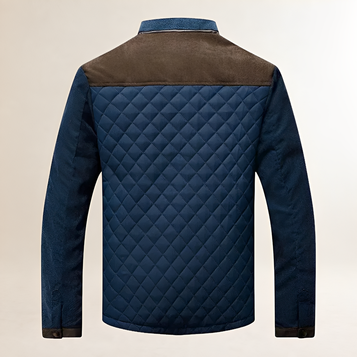 Men's Quilted Jacket - Stand Collar with Contrast Panels and Zip Closure