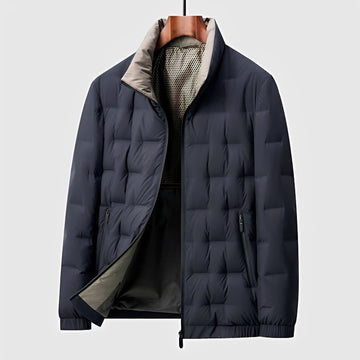 Men's Quilted Jacket - Stand Collar, Zip Closure, Lightweight Design