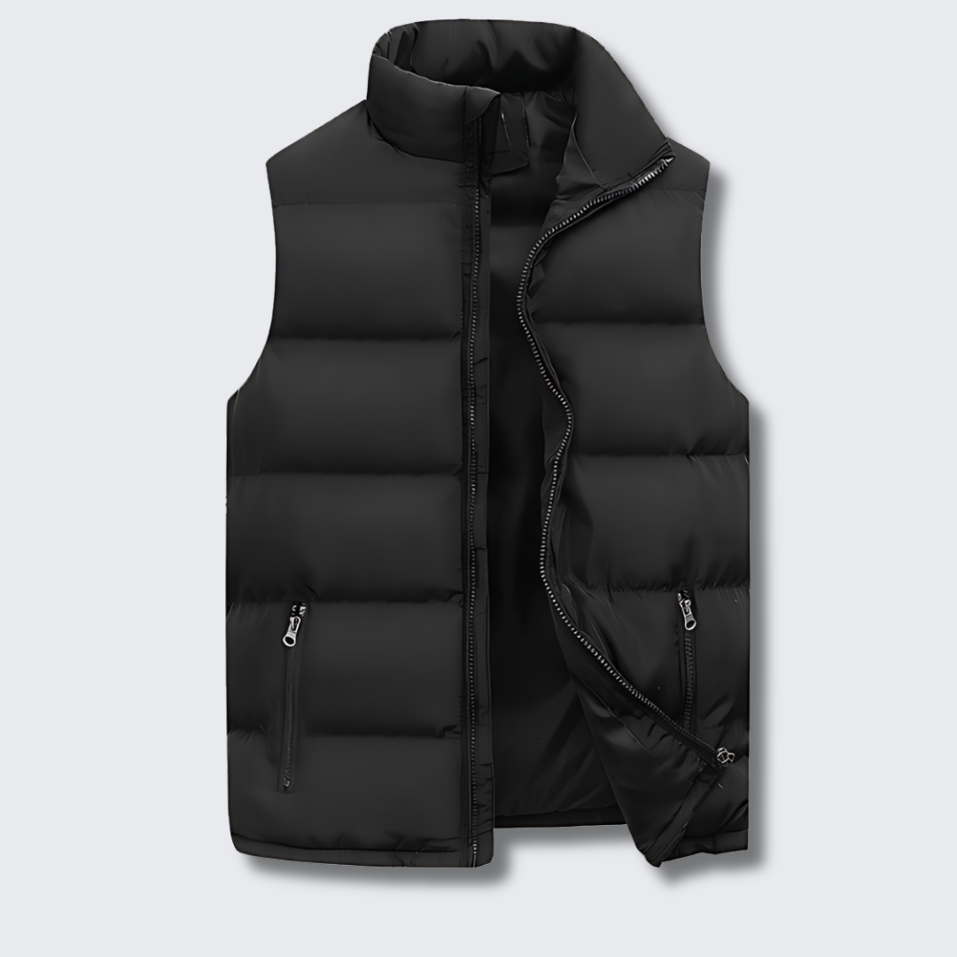 Men's Quilted Puffer Vest with Stand Collar, Full-Zip Front, Zippered Pockets & Drawcord Hem - Regular Fit