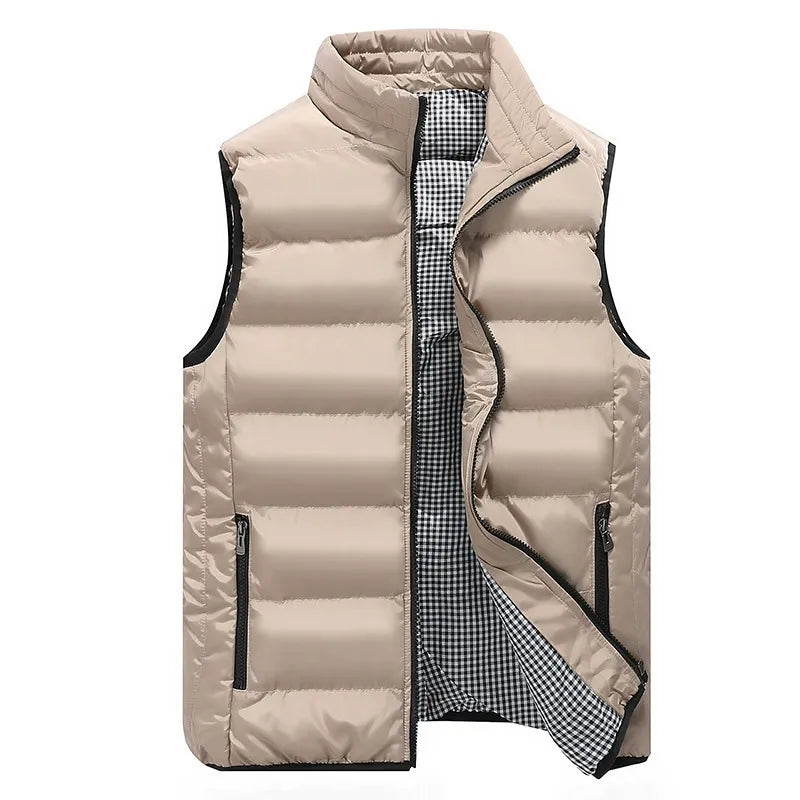 Men's Quilted Puffer Vest with Stand Collar, Full-Zip Front, Zippered Pockets & Drawcord Hem - Regular Fit