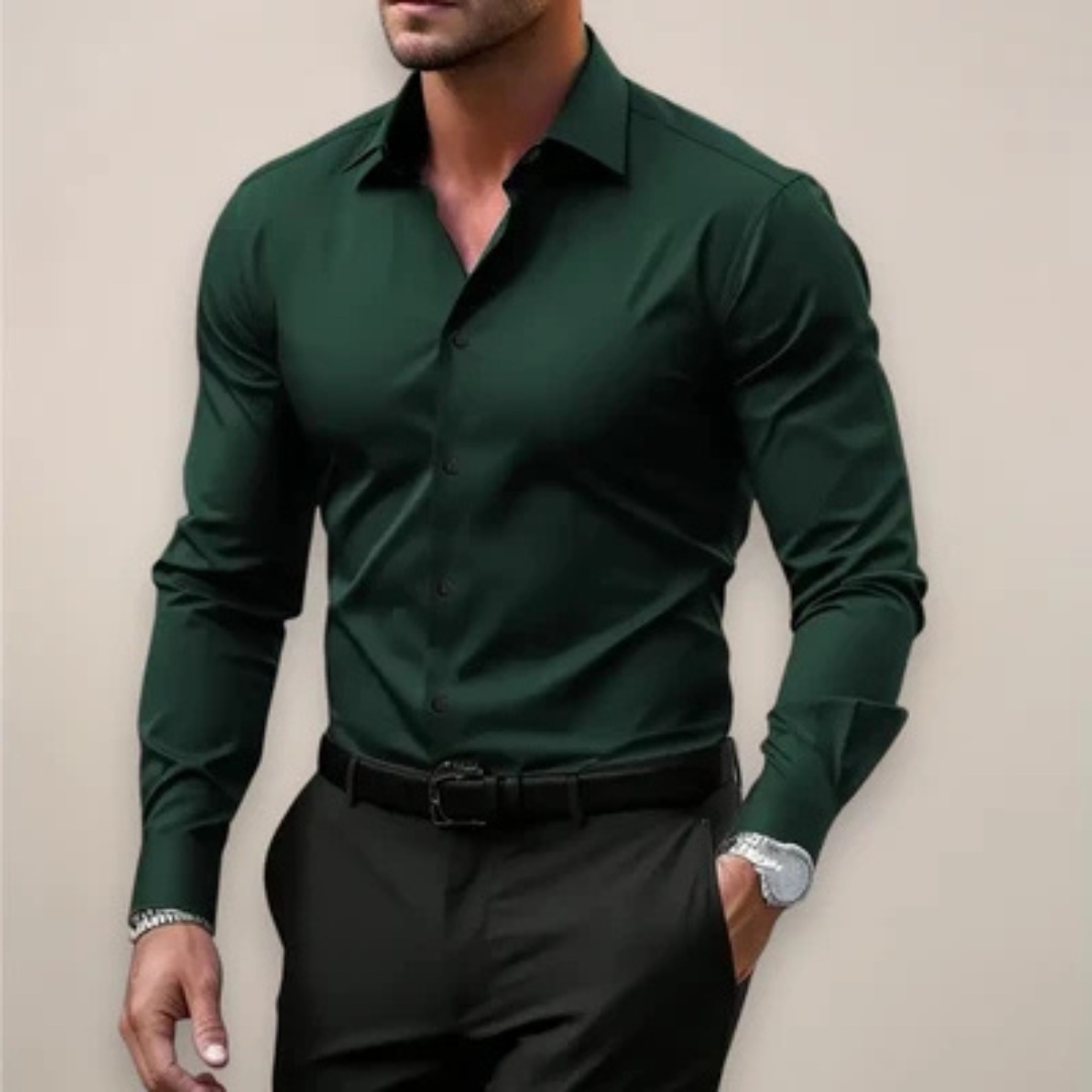 Men's Shirt Slim Fit Long-Sleeve Button-Front with Point Collar