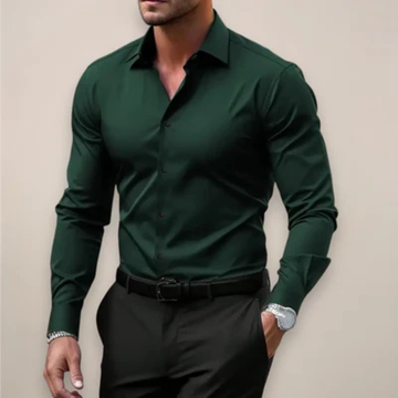Men's Shirt Slim Fit Long-Sleeve Button-Front with Point Collar