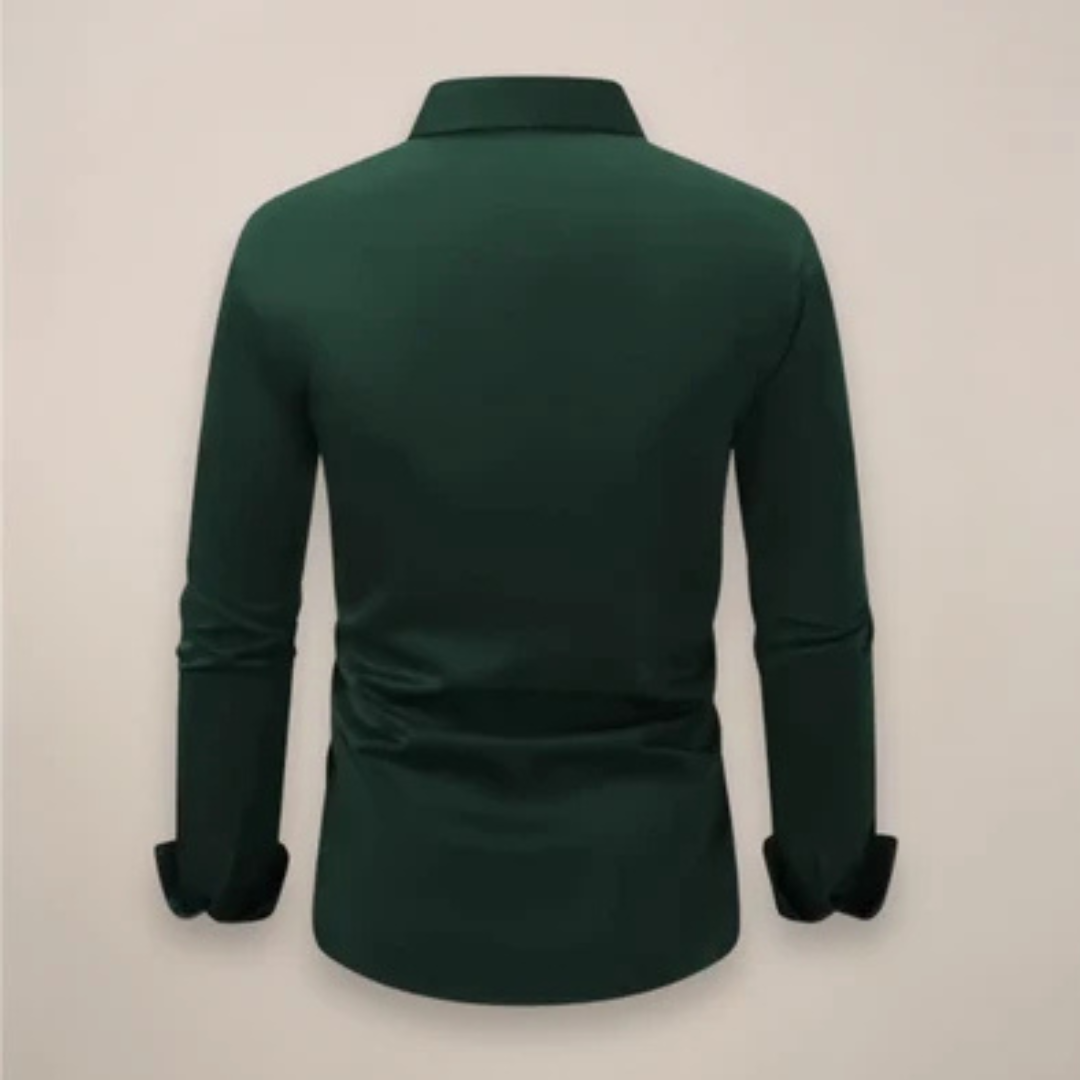 Men's Shirt Slim Fit Long-Sleeve Button-Front with Point Collar