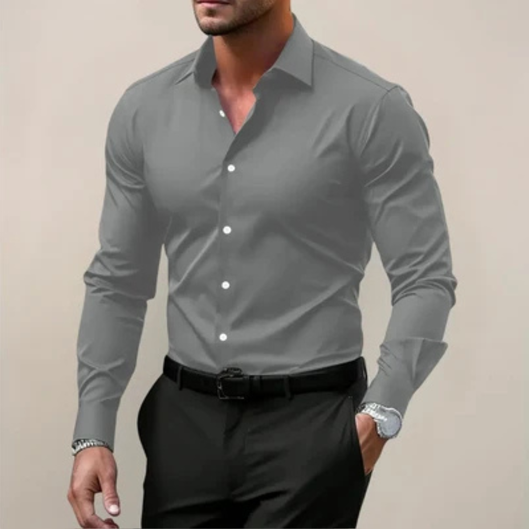 Men's Shirt Slim Fit Long-Sleeve Button-Front with Point Collar