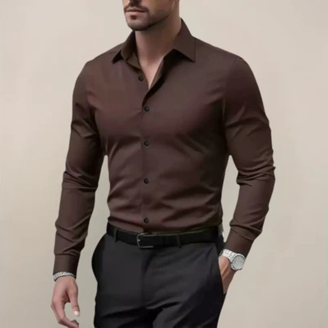 Men's Shirt Slim Fit Long-Sleeve Button-Front with Point Collar