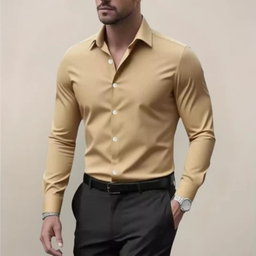 Men's Shirt Slim Fit Long-Sleeve Button-Front with Point Collar