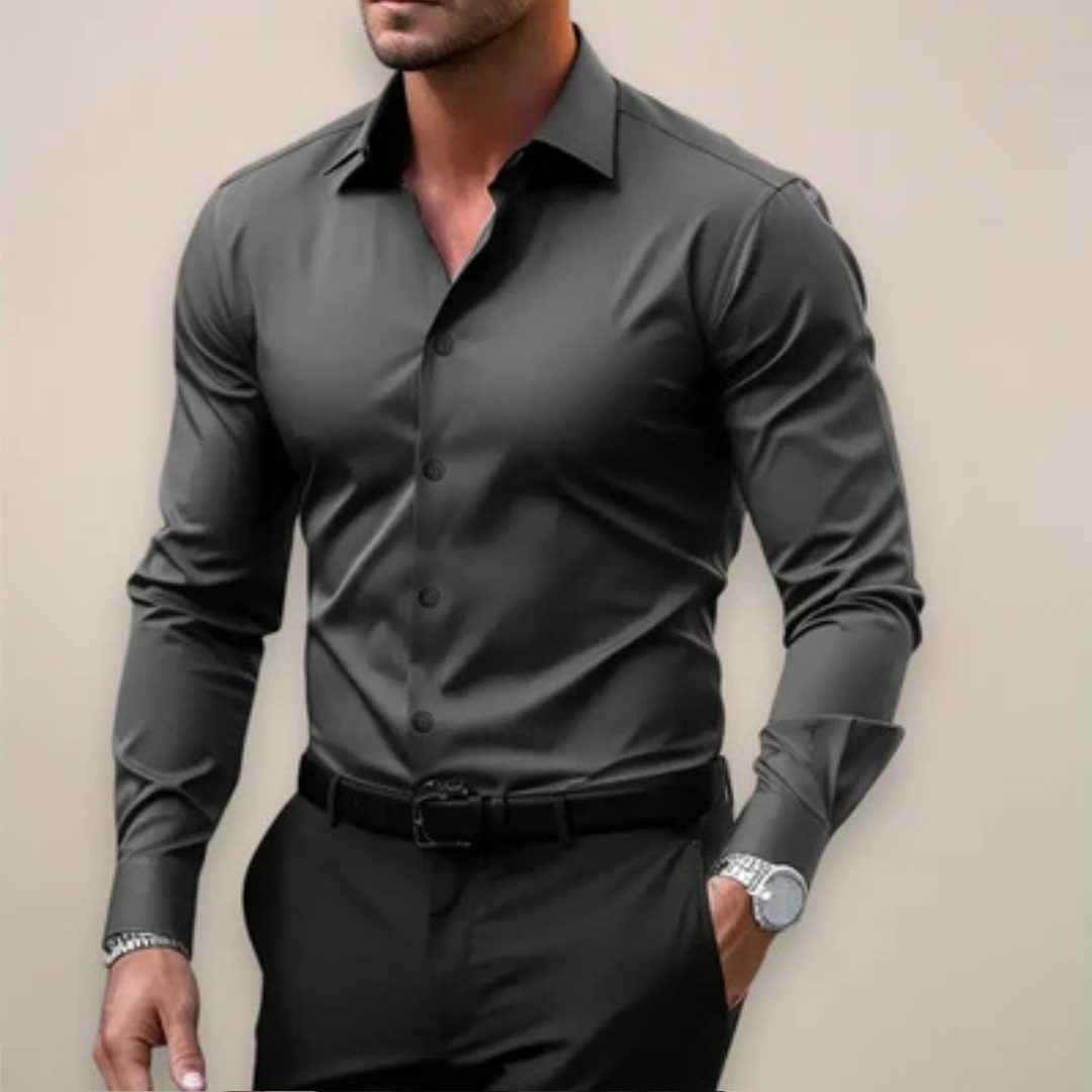Men's Shirt Slim Fit Long-Sleeve Button-Front with Point Collar