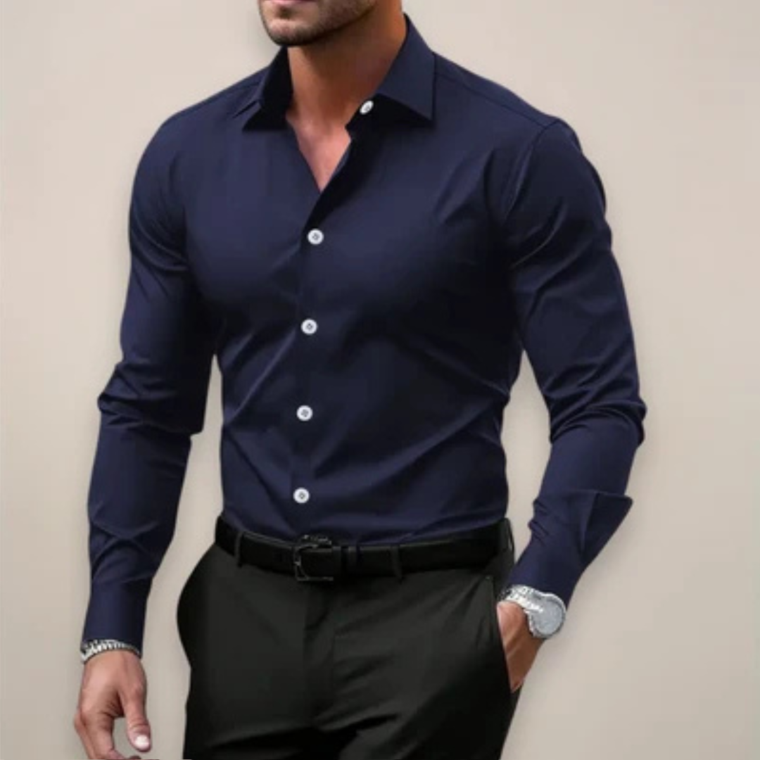 Men's Shirt Slim Fit Long-Sleeve Button-Front with Point Collar