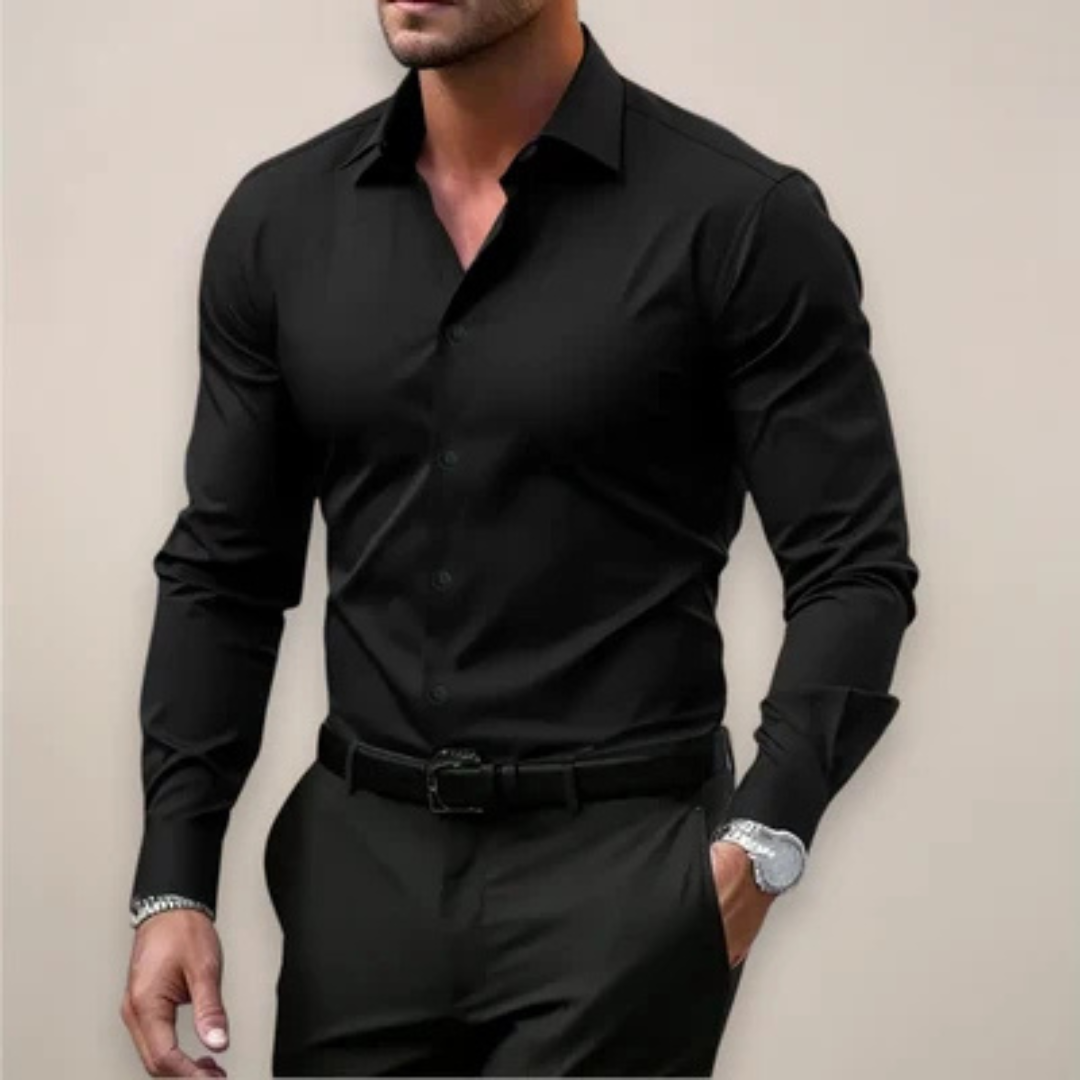Men's Shirt Slim Fit Long-Sleeve Button-Front with Point Collar