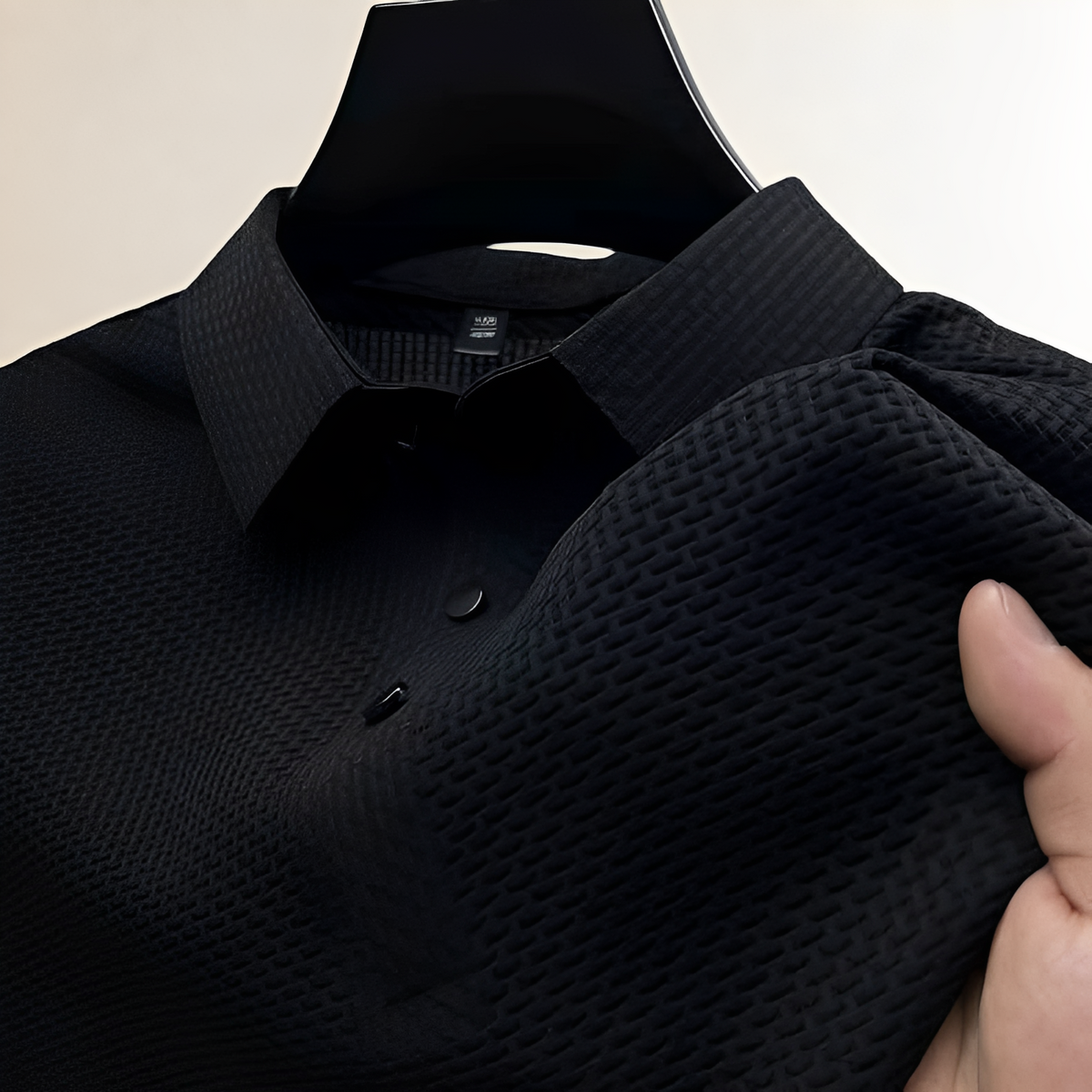Men's Short-Sleeve Polo Shirt Textured Basket-Weave Pattern, Spread Collar, Snap Placket, Classic Fit