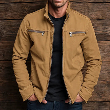 Men's Stand Collar Jacket - Zip Closure, Two Chest Pockets, Regular Fit