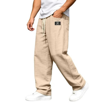Men's Straight-Leg Pants, Relaxed Fit with Elastic Drawstring Waist, Side Pockets & Patch Detail