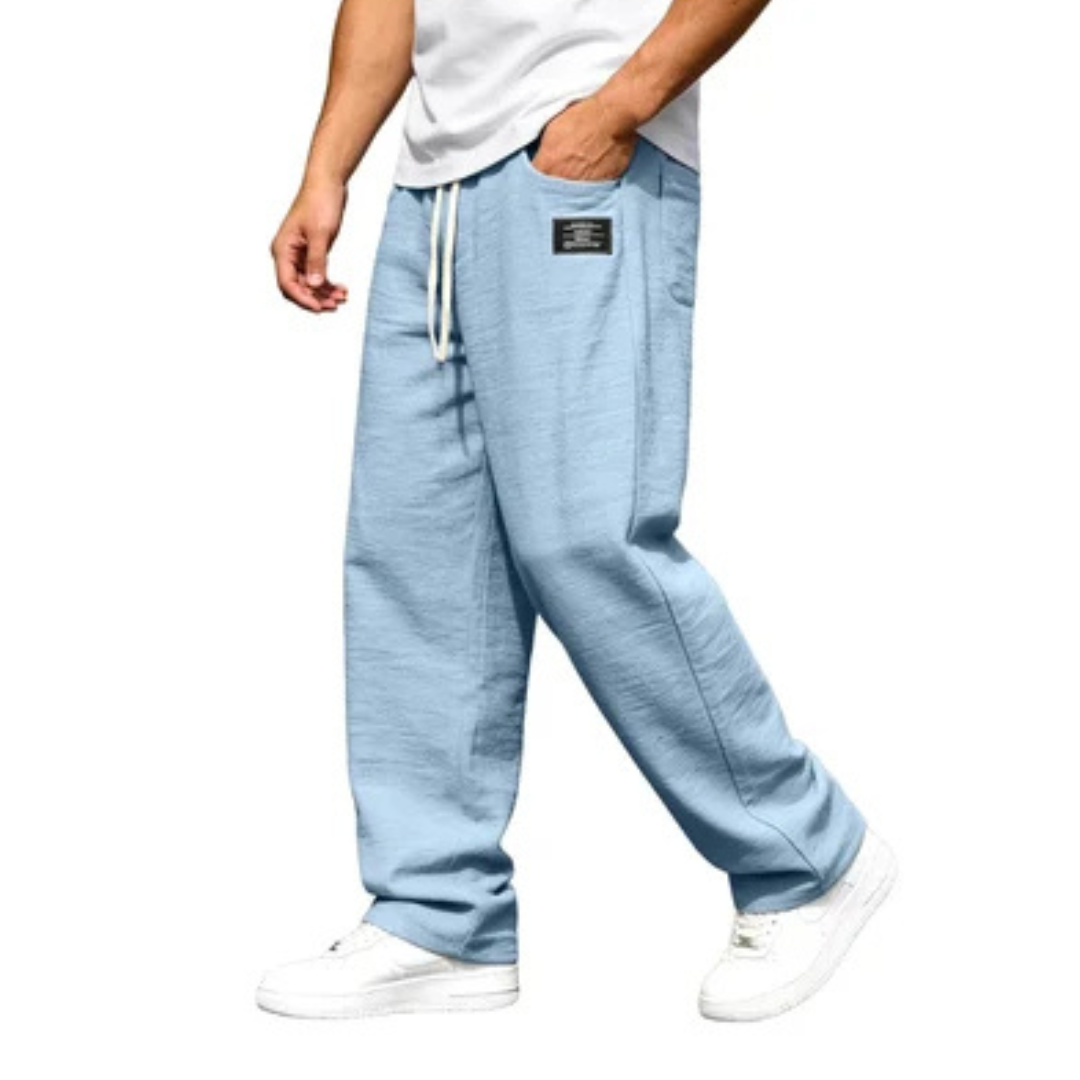 Men's Straight-Leg Pants, Relaxed Fit with Elastic Drawstring Waist, Side Pockets & Patch Detail