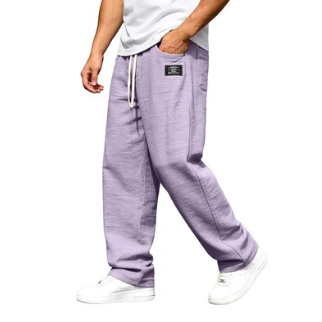 Men's Straight-Leg Pants, Relaxed Fit with Elastic Drawstring Waist, Side Pockets & Patch Detail