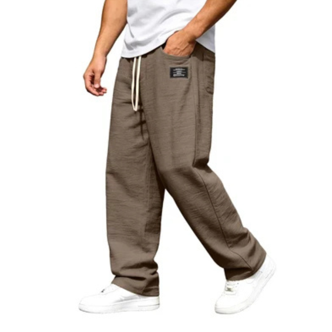 Men's Straight-Leg Pants, Relaxed Fit with Elastic Drawstring Waist, Side Pockets & Patch Detail