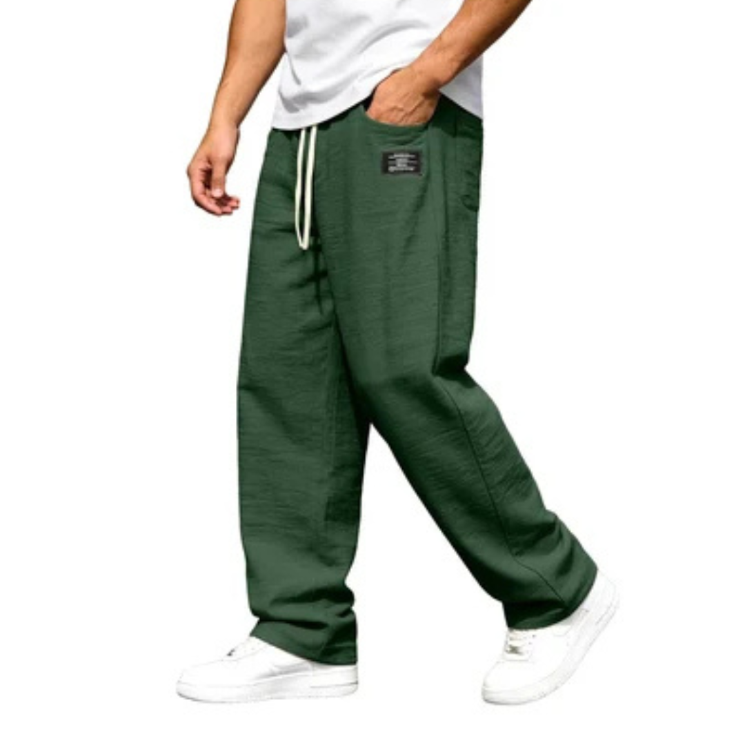 Men's Straight-Leg Pants, Relaxed Fit with Elastic Drawstring Waist, Side Pockets & Patch Detail