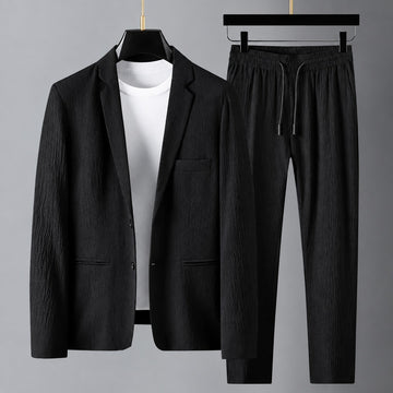 Men's Suit Set with Blazer and Drawstring Pants - Relaxed Fit