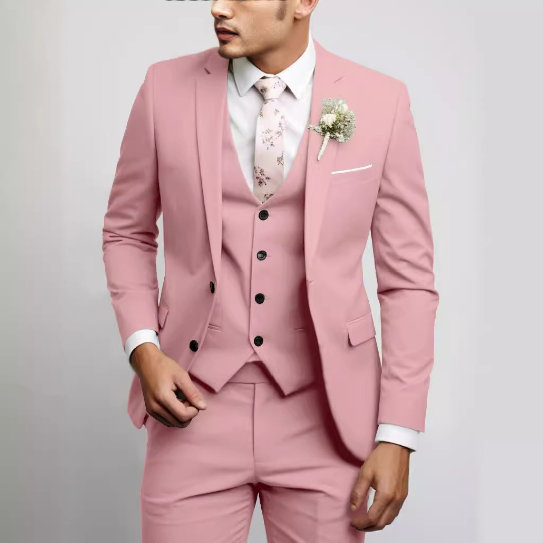Men's suit set with waistcoat - modern-cut single-breasted jacket & flat-front trousers, crease-resistant