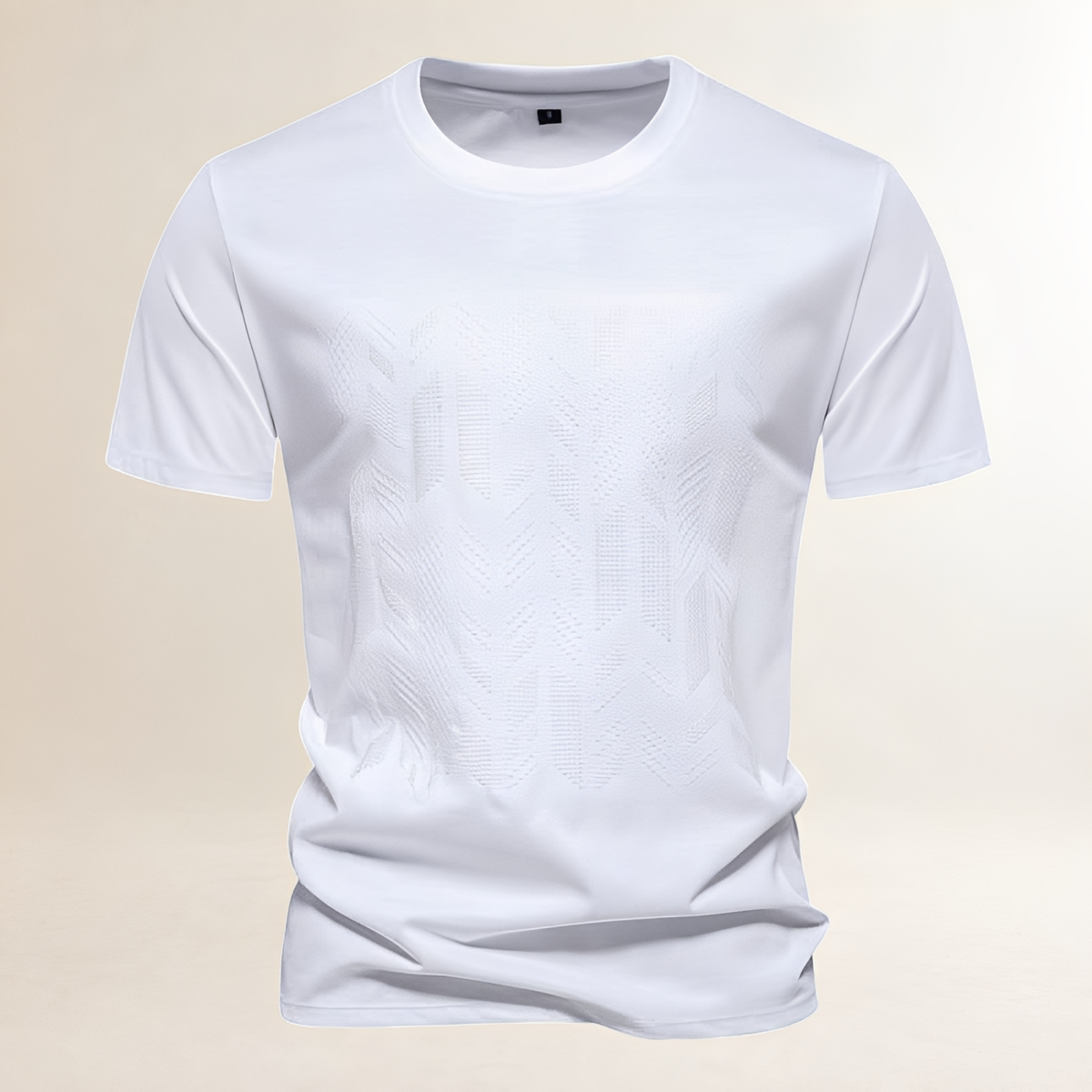 Men's T-Shirt Crew Neck with Tonal Embroidered Geometric Chest Panel, Short Sleeve, Regular Fit