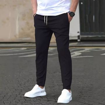Men's Tapered Trousers with Drawstring Waist, Slim Fit, Anti-Wrinkle Stretch