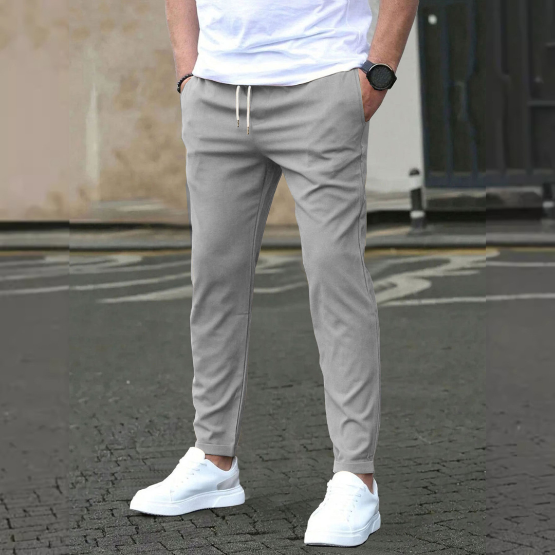 Men's Tapered Trousers with Drawstring Waist, Slim Fit, Anti-Wrinkle Stretch