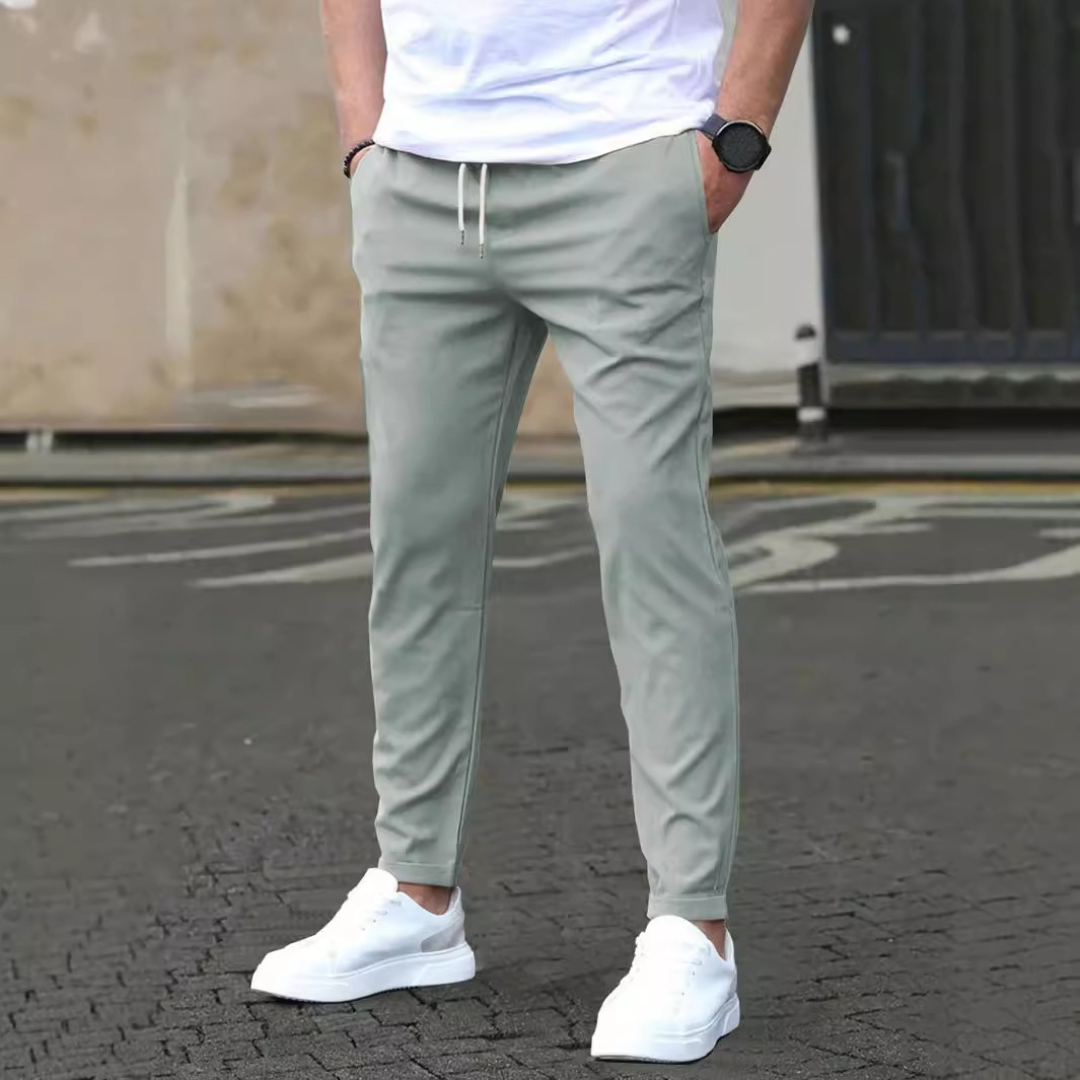 Men's Tapered Trousers with Drawstring Waist, Slim Fit, Anti-Wrinkle Stretch