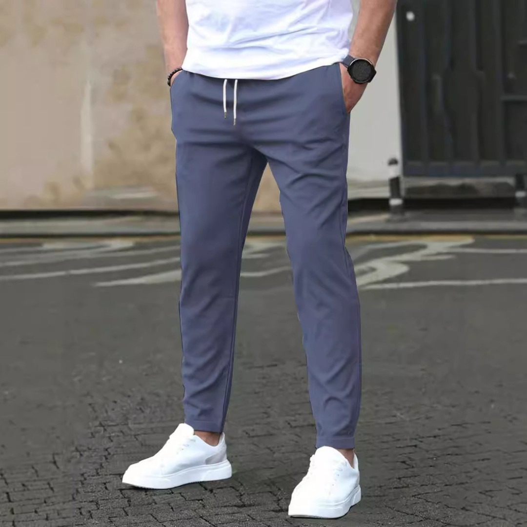 Men's Tapered Trousers with Drawstring Waist, Slim Fit, Anti-Wrinkle Stretch