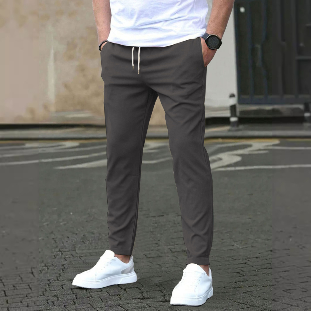 Men's Tapered Trousers with Drawstring Waist, Slim Fit, Anti-Wrinkle Stretch