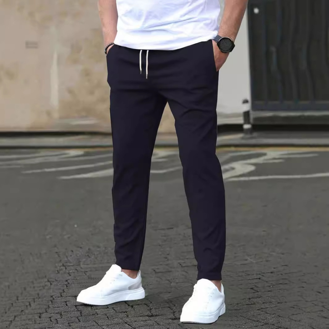 Men's Tapered Trousers with Drawstring Waist, Slim Fit, Anti-Wrinkle Stretch