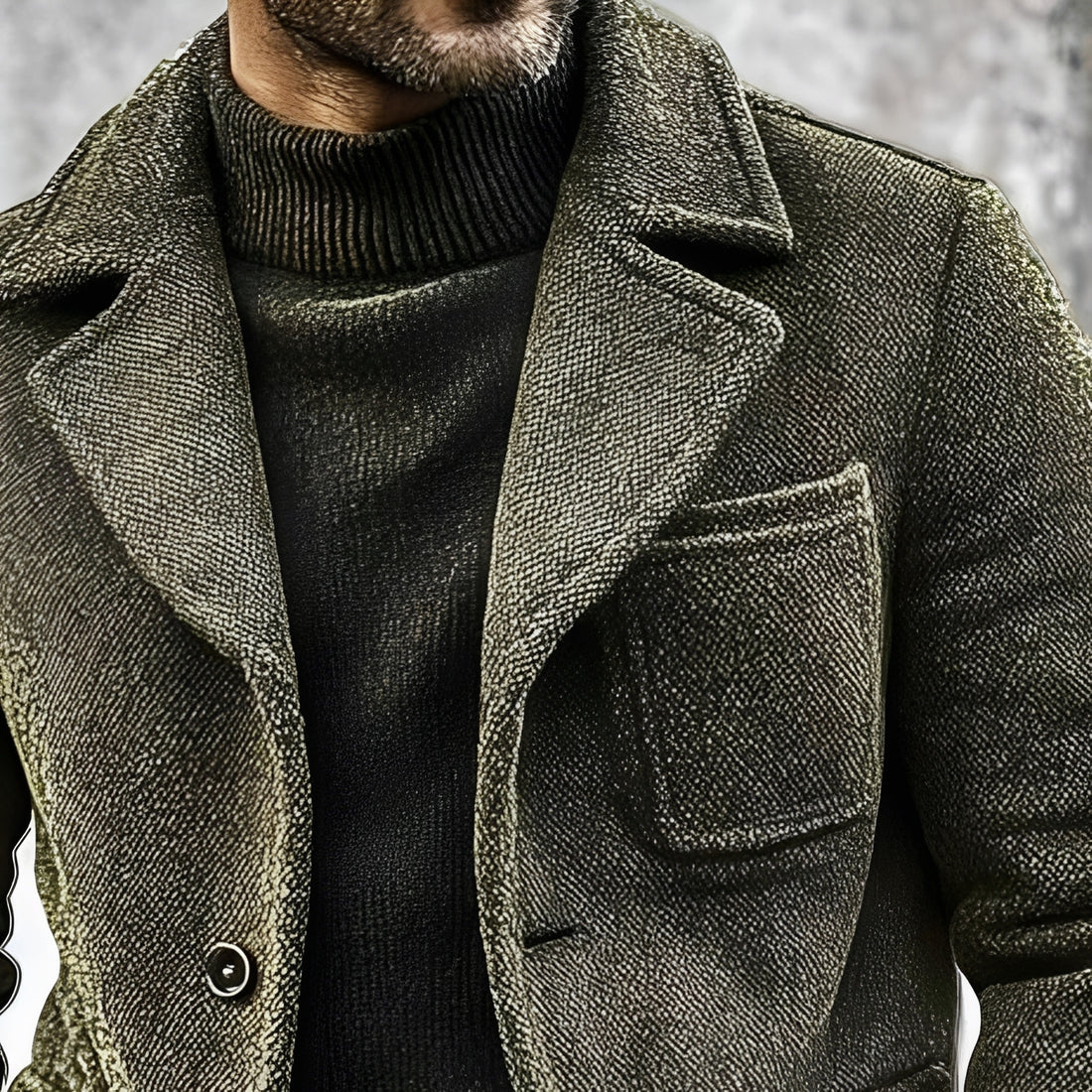 Men's Textured Double Breasted Jacket with Patch Pocket