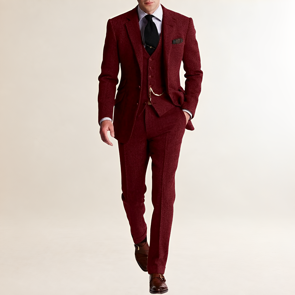 Men's Three-Piece Suit - Tailored Fit Blazer, Waistcoat, and Trousers