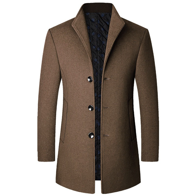 Men's Trench Coat Long with Button Closure and Classic Collar - Tailored Fit