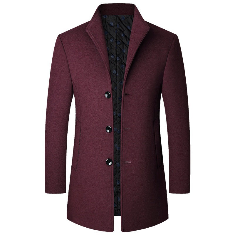Men's Trench Coat Long with Button Closure and Classic Collar - Tailored Fit