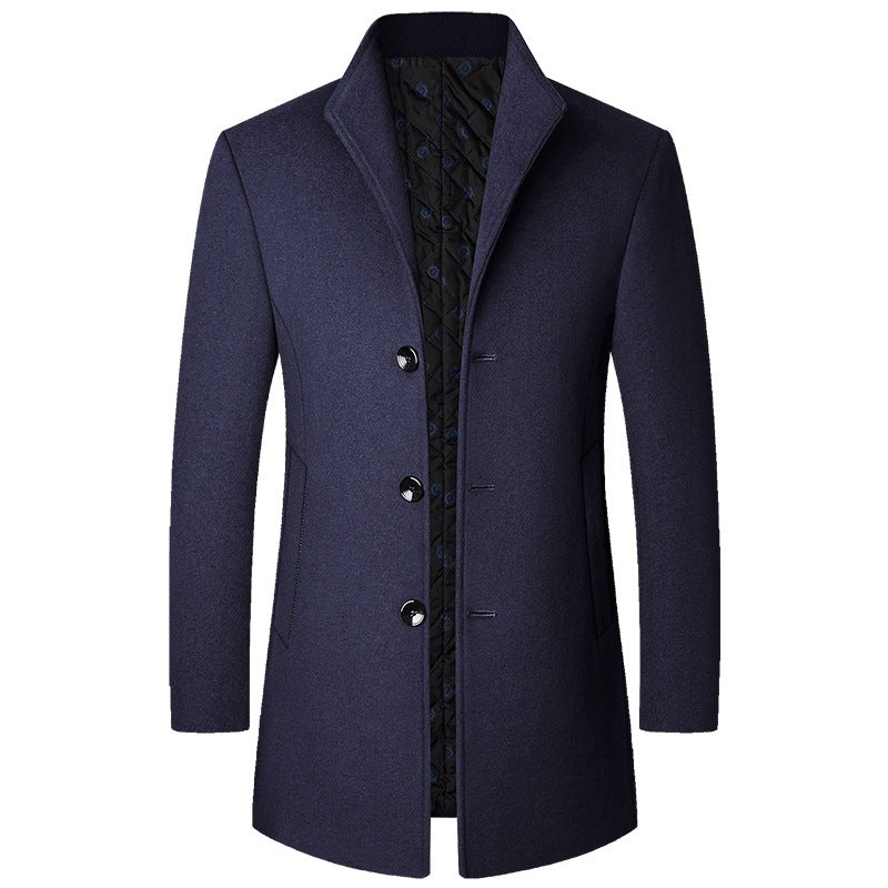 Men's Trench Coat Long with Button Closure and Classic Collar - Tailored Fit