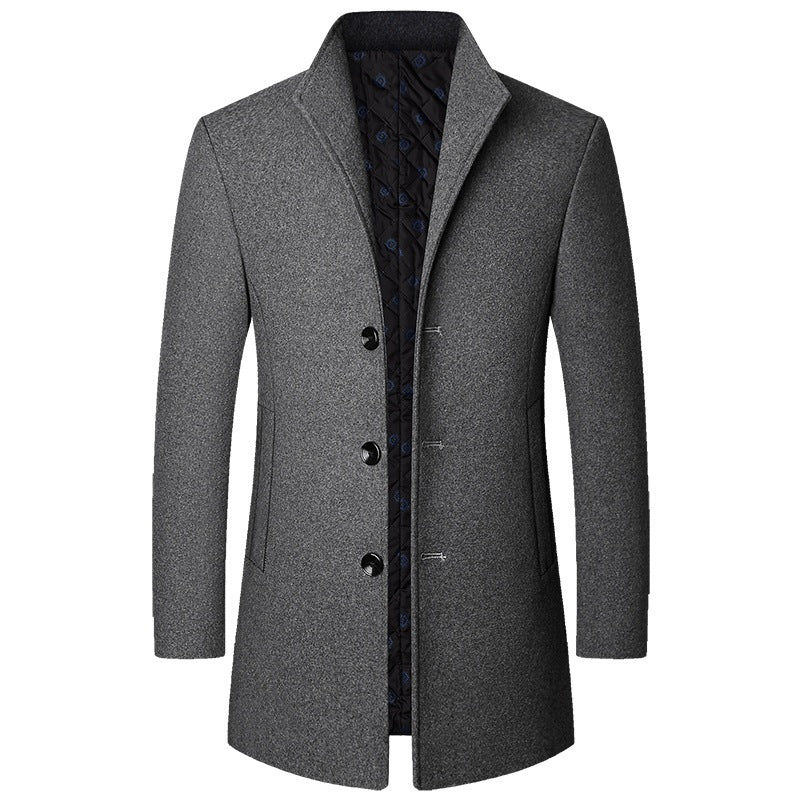 Men's Trench Coat Long with Button Closure and Classic Collar - Tailored Fit