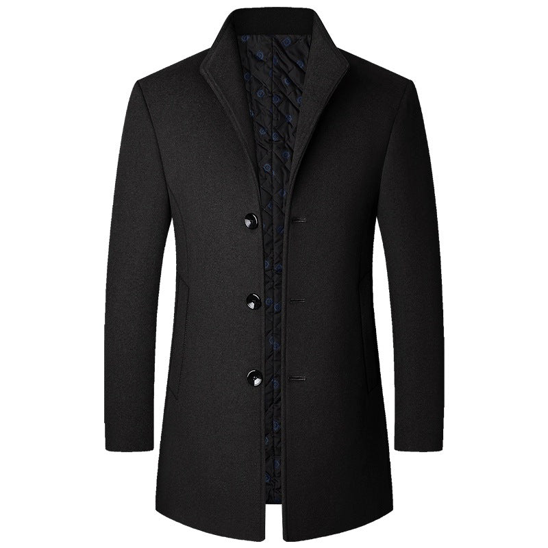 Men's Trench Coat Long with Button Closure and Classic Collar - Tailored Fit