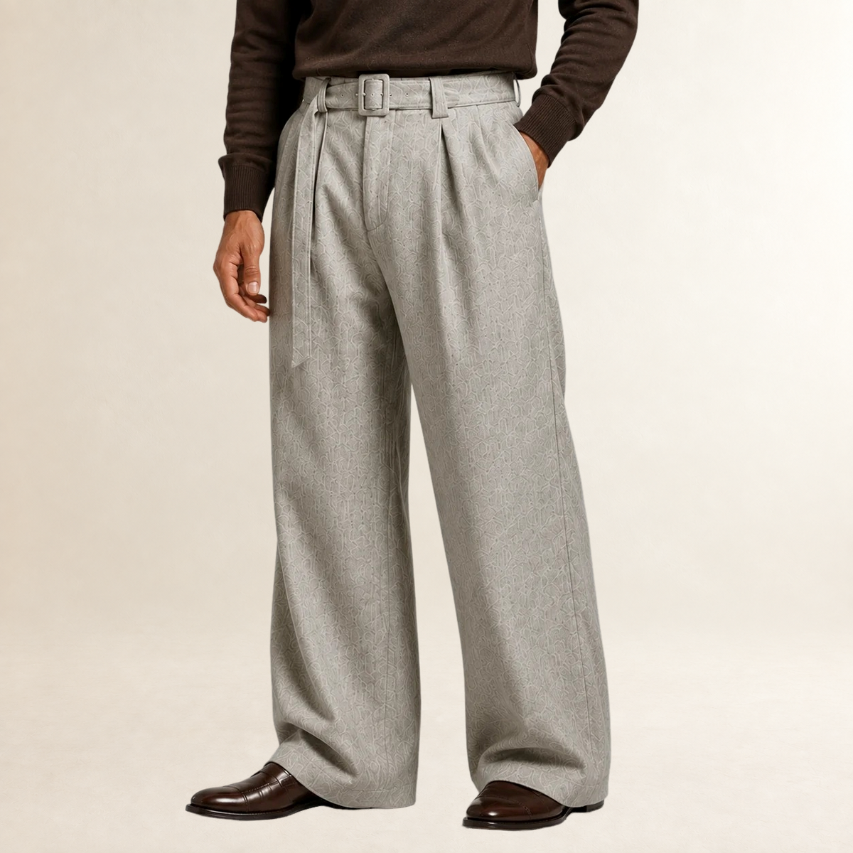 Men's Trousers Wide Leg Pleated with Belt - Tailored Fit