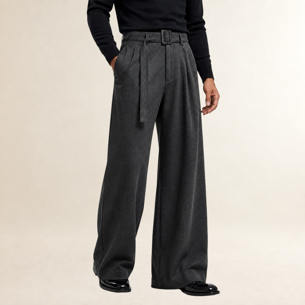 Men's Trousers Wide Leg Pleated with Belt - Tailored Fit