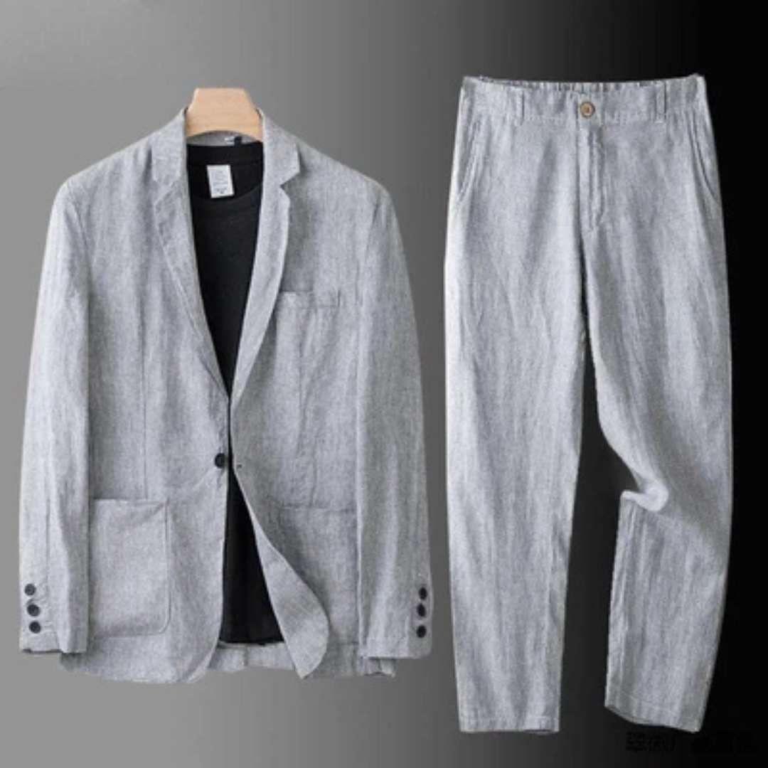 Men's two-piece suit - single-breasted blazer with notch lapel and patch pockets, straight-leg trousers with elastic waistband