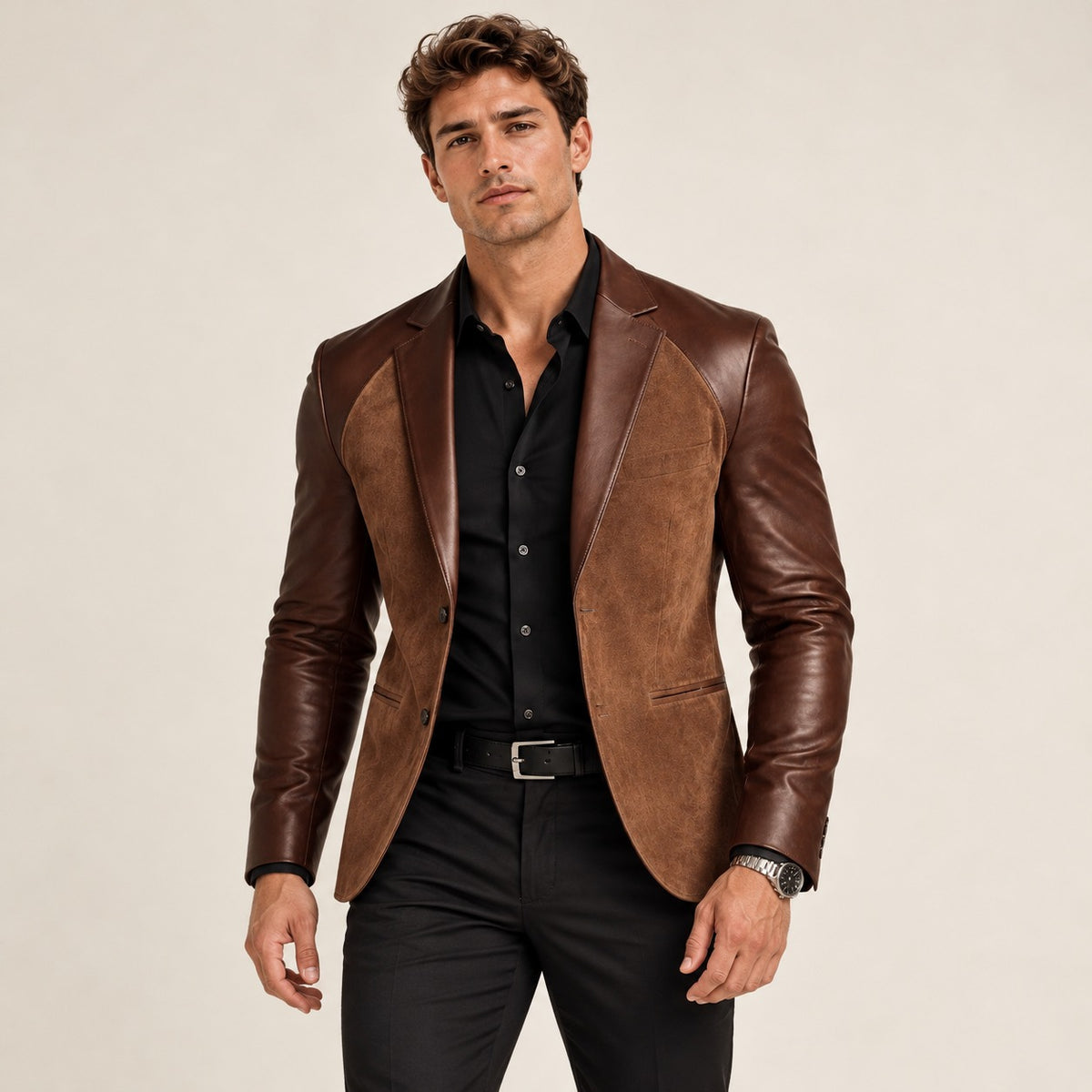 Men's Two-Tone Blazer - Tailored Fit, Peaked Lapel, Smart Casual Style