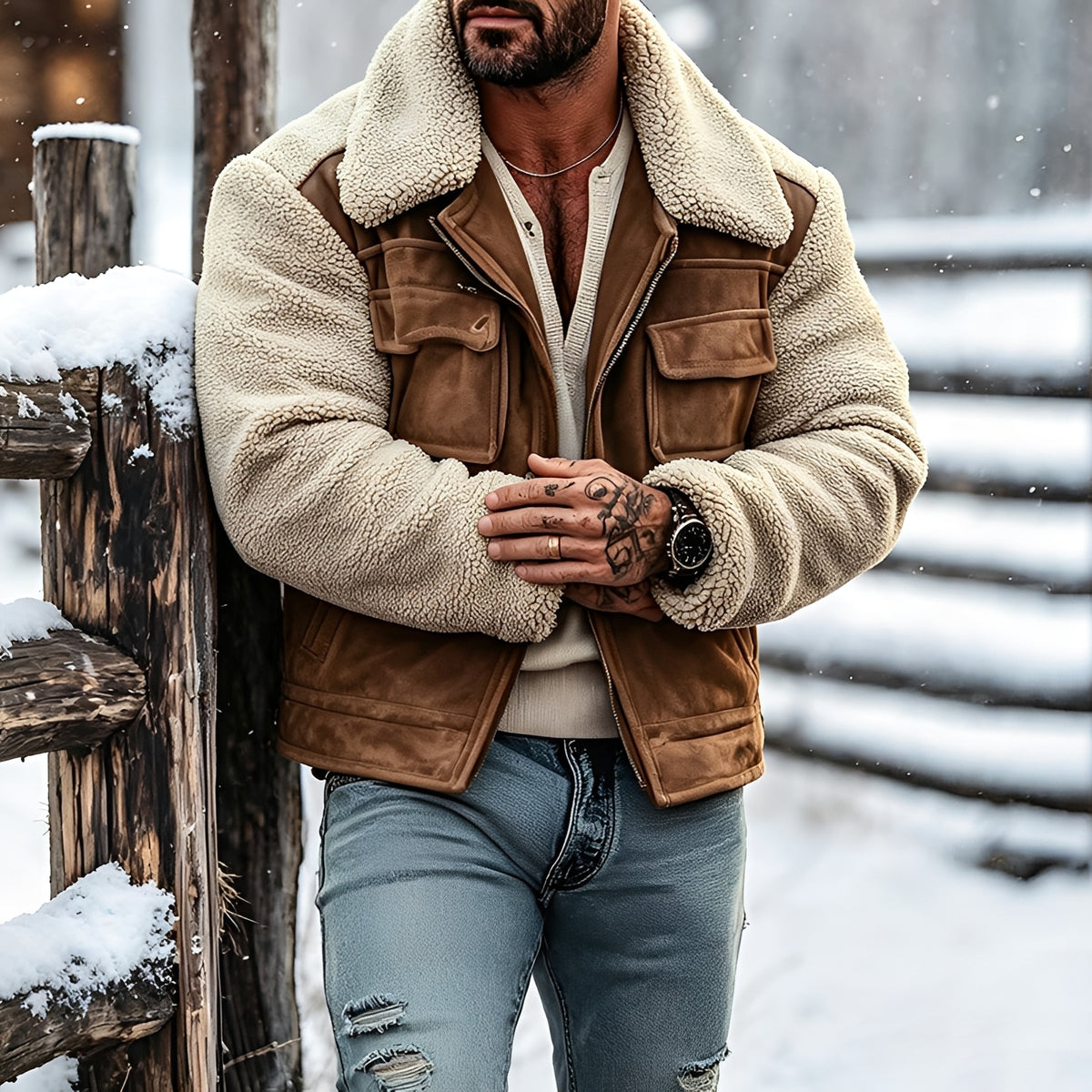 Men's Utility Jacket - Classic Lapel, Tailored Fit, Multiple Pockets