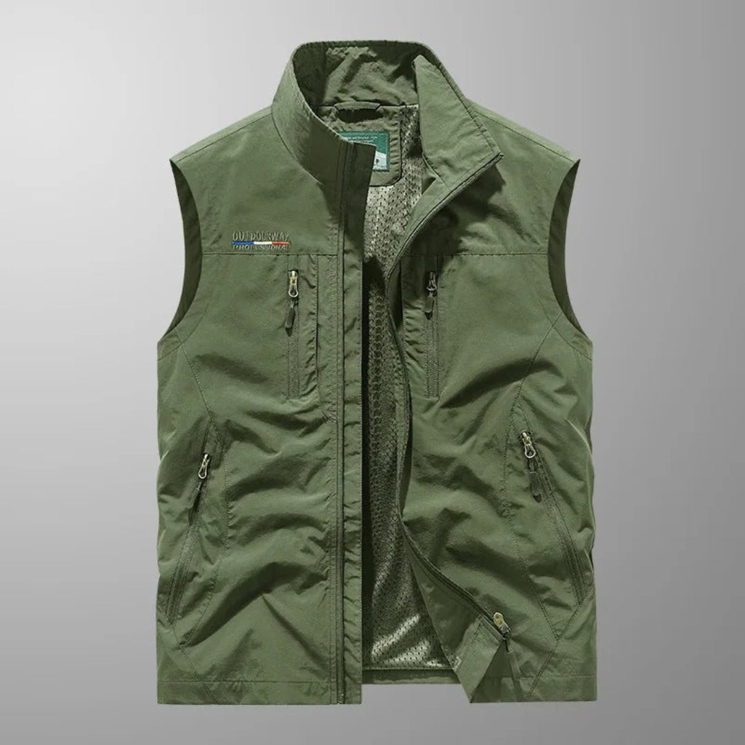 Men's Utility Vest Multi-Pocket Zip Front Stand Collar Regular Fit