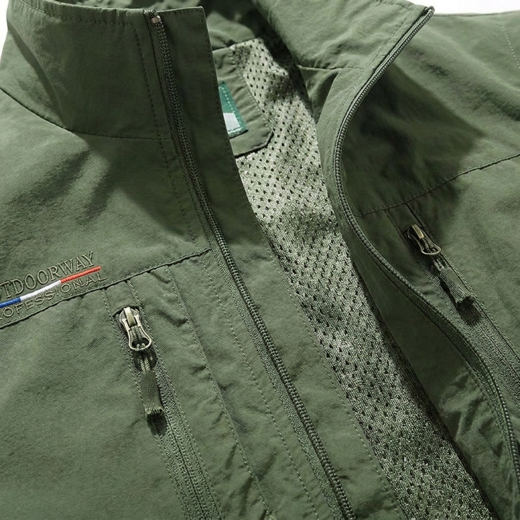 Men's Utility Vest Multi-Pocket Zip Front Stand Collar Regular Fit