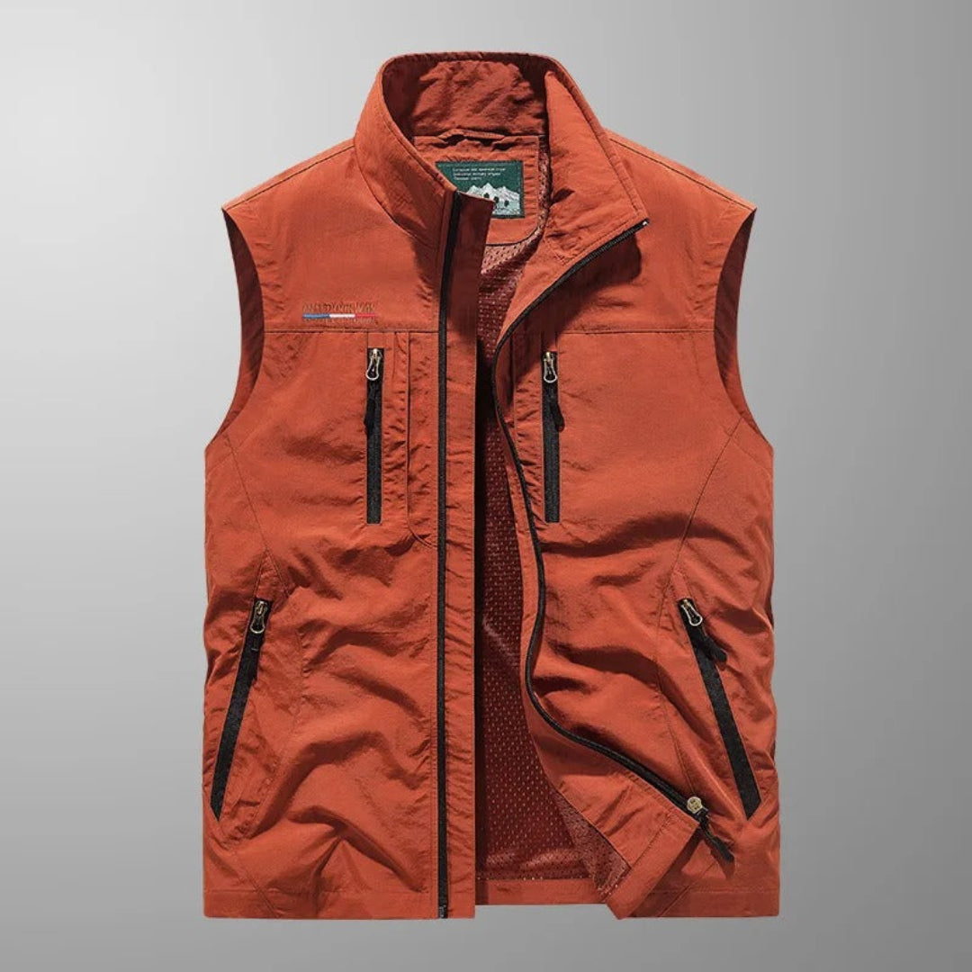 Men's Utility Vest Multi-Pocket Zip Front Stand Collar Regular Fit