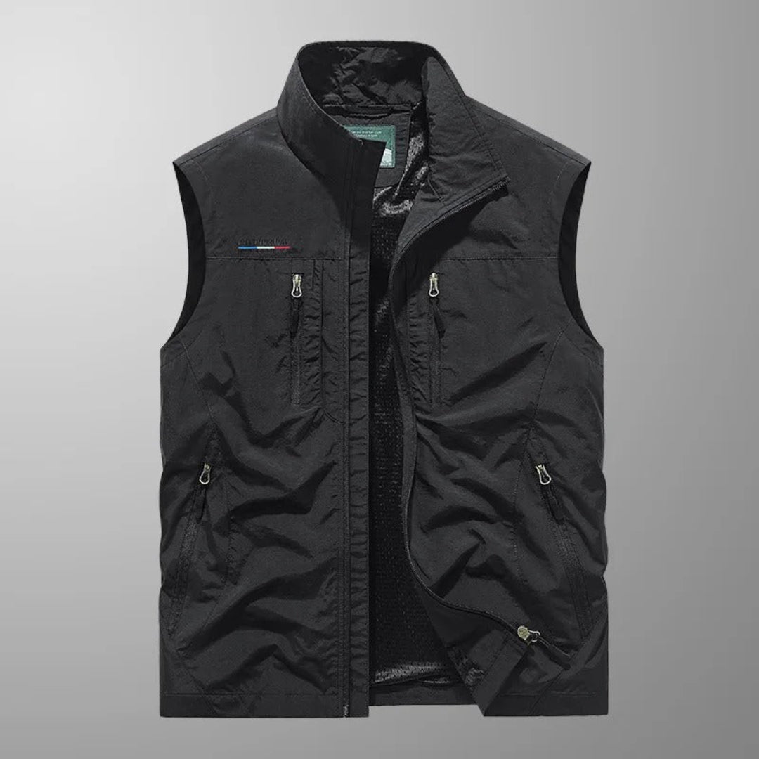 Men's Utility Vest Multi-Pocket Zip Front Stand Collar Regular Fit